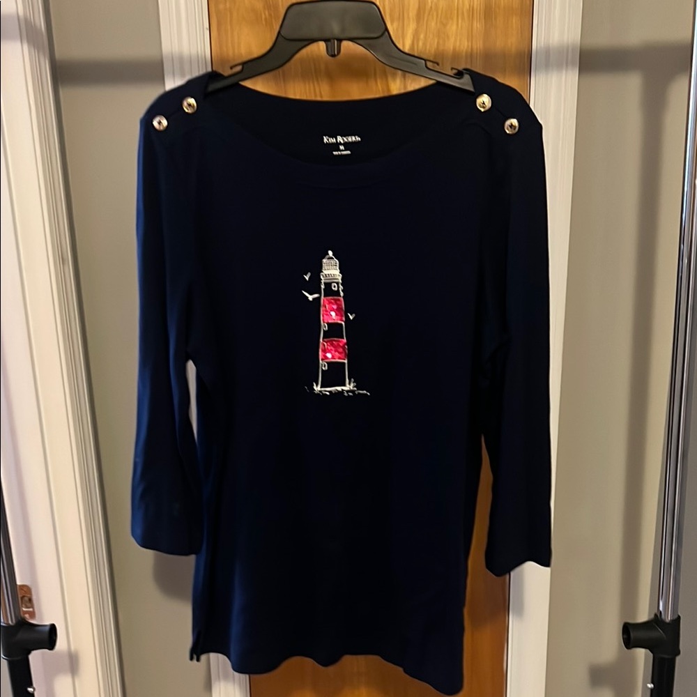 Kim Rogers Blue Graphic 3/4 Sleeve Blouse